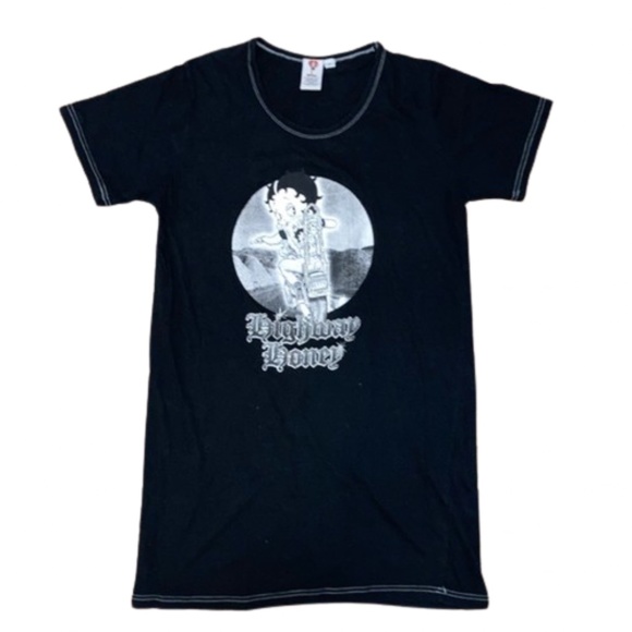 Betty Boop HIGHWAY HONEY black Womens medium short sleeved - Picture 1 of 6